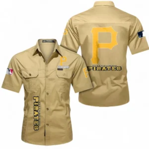 Pittsburgh Pirates Fans Gift Short Sleeved Shirt, All Over Print Short Sleeved Shirt For Sport Fan, Custom Name MLB140072325450-Khaki