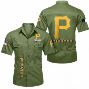 Pittsburgh Pirates Fans Gift Short Sleeved Shirt, All Over Print Short Sleeved Shirt For Sport Fan, Custom Name MLB140072325450-Fruit Green