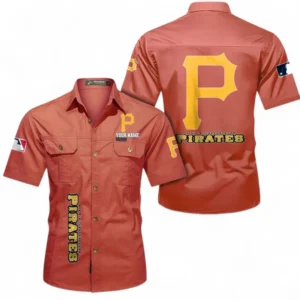 Pittsburgh Pirates Fans Gift Short Sleeved Shirt, All Over Print Short Sleeved Shirt For Sport Fan, Custom Name MLB140072325450-Red