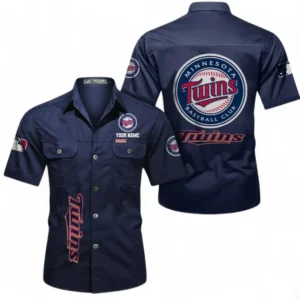 Minnesota Twins Fans Gift Short Sleeved Shirt, All Over Print Short Sleeved Shirt For Sport Fan, Custom Name MLB140072325451-Dark Blue