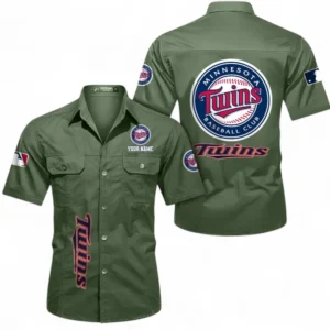 Minnesota Twins Fans Gift Short Sleeved Shirt, All Over Print Short Sleeved Shirt For Sport Fan, Custom Name MLB140072325451-Army Green