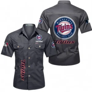 Minnesota Twins Fans Gift Short Sleeved Shirt, All Over Print Short Sleeved Shirt For Sport Fan, Custom Name MLB140072325451-Dark Gray