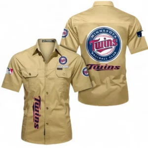 Minnesota Twins Fans Gift Short Sleeved Shirt, All Over Print Short Sleeved Shirt For Sport Fan, Custom Name MLB140072325451-Khaki