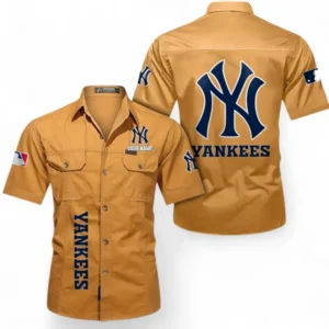 New York Yankees Fans Gift Short Sleeved Shirt, All Over Print Short Sleeved Shirt For Sport Fan, Custom Name MLB140072325452-Turmeric