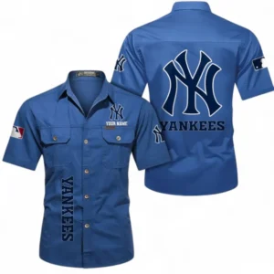 New York Yankees Fans Gift Short Sleeved Shirt, All Over Print Short Sleeved Shirt For Sport Fan, Custom Name MLB140072325452-Cowboy Blue