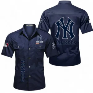 New York Yankees Fans Gift Short Sleeved Shirt, All Over Print Short Sleeved Shirt For Sport Fan, Custom Name MLB140072325452-Dark Blue