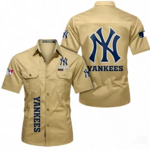 New York Yankees Fans Gift Short Sleeved Shirt, All Over Print Short Sleeved Shirt For Sport Fan, Custom Name MLB140072325452-Khaki