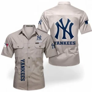 New York Yankees Fans Gift Short Sleeved Shirt, All Over Print Short Sleeved Shirt For Sport Fan, Custom Name MLB140072325452-Beige
