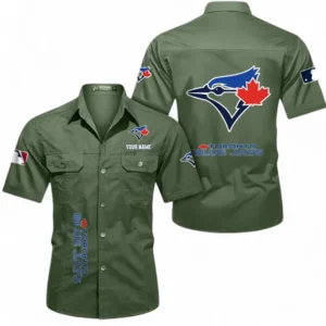 Toronto Blue Jays Fans Gift Short Sleeved Shirt, All Over Print Short Sleeved Shirt For Sport Fan, Custom Name MLB140072325453-Army Green