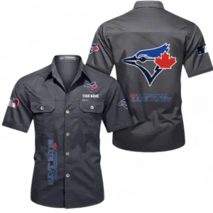 Toronto Blue Jays Fans Gift Short Sleeved Shirt, All Over Print Short Sleeved Shirt For Sport Fan, Custom Name MLB140072325453-Dark Gray