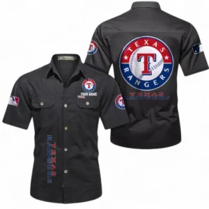 Texas Rangers Fans Gift Short Sleeved Shirt, All Over Print Short Sleeved Shirt For Sport Fan, Custom Name MLB140072325454-Black