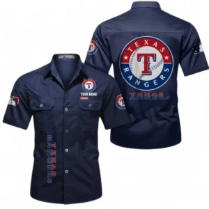 Texas Rangers Fans Gift Short Sleeved Shirt, All Over Print Short Sleeved Shirt For Sport Fan, Custom Name MLB140072325454-Dark Blue