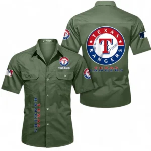 Texas Rangers Fans Gift Short Sleeved Shirt, All Over Print Short Sleeved Shirt For Sport Fan, Custom Name MLB140072325454-Army Green