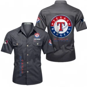 Texas Rangers Fans Gift Short Sleeved Shirt, All Over Print Short Sleeved Shirt For Sport Fan, Custom Name MLB140072325454-Dark Gray