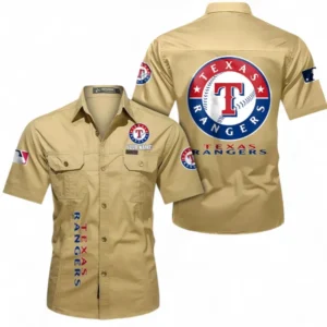 Texas Rangers Fans Gift Short Sleeved Shirt, All Over Print Short Sleeved Shirt For Sport Fan, Custom Name MLB140072325454-Khaki