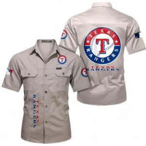 Texas Rangers Fans Gift Short Sleeved Shirt, All Over Print Short Sleeved Shirt For Sport Fan, Custom Name MLB140072325454-Beige