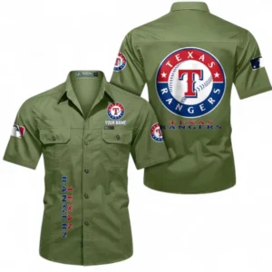 Texas Rangers Fans Gift Short Sleeved Shirt, All Over Print Short Sleeved Shirt For Sport Fan, Custom Name MLB140072325454-Fruit Green
