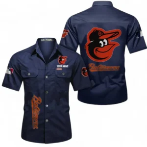 Baltimore Orioles Fans Gift Short Sleeved Shirt, All Over Print Short Sleeved Shirt For Sport Fan, Custom Name MLB140072325455-Dark Blue