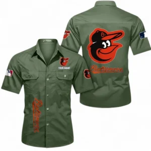 Baltimore Orioles Fans Gift Short Sleeved Shirt, All Over Print Short Sleeved Shirt For Sport Fan, Custom Name MLB140072325455-Army Green
