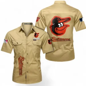 Baltimore Orioles Fans Gift Short Sleeved Shirt, All Over Print Short Sleeved Shirt For Sport Fan, Custom Name MLB140072325455-Khaki