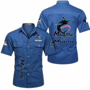 Miami Marlins Fans Gift Short Sleeved Shirt, All Over Print Short Sleeved Shirt For Sport Fan, Custom Name MLB140072325456-Cowboy Blue