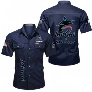Miami Marlins Fans Gift Short Sleeved Shirt, All Over Print Short Sleeved Shirt For Sport Fan, Custom Name MLB140072325456-Dark Blue