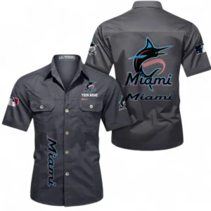 Miami Marlins Fans Gift Short Sleeved Shirt, All Over Print Short Sleeved Shirt For Sport Fan, Custom Name MLB140072325456-Dark Gray