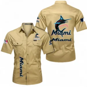 Miami Marlins Fans Gift Short Sleeved Shirt, All Over Print Short Sleeved Shirt For Sport Fan, Custom Name MLB140072325456-Khaki