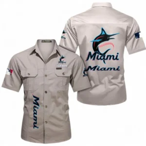 Miami Marlins Fans Gift Short Sleeved Shirt, All Over Print Short Sleeved Shirt For Sport Fan, Custom Name MLB140072325456-Beige