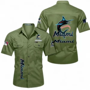 Miami Marlins Fans Gift Short Sleeved Shirt, All Over Print Short Sleeved Shirt For Sport Fan, Custom Name MLB140072325456-Fruit Green
