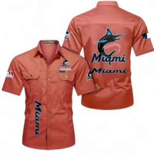 Miami Marlins Fans Gift Short Sleeved Shirt, All Over Print Short Sleeved Shirt For Sport Fan, Custom Name MLB140072325456-Red