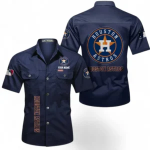 Houston Astros Fans Gift Short Sleeved Shirt, All Over Print Short Sleeved Shirt For Sport Fan, Custom Name MLB140072325457-Dark Blue