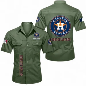 Houston Astros Fans Gift Short Sleeved Shirt, All Over Print Short Sleeved Shirt For Sport Fan, Custom Name MLB140072325457-Army Green