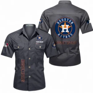 Houston Astros Fans Gift Short Sleeved Shirt, All Over Print Short Sleeved Shirt For Sport Fan, Custom Name MLB140072325457-Dark Gray