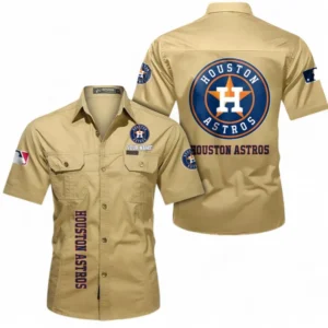 Houston Astros Fans Gift Short Sleeved Shirt, All Over Print Short Sleeved Shirt For Sport Fan, Custom Name MLB140072325457-Khaki