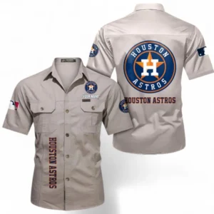 Houston Astros Fans Gift Short Sleeved Shirt, All Over Print Short Sleeved Shirt For Sport Fan, Custom Name MLB140072325457-Beige