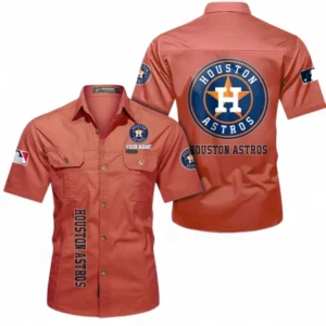 Houston Astros Fans Gift Short Sleeved Shirt, All Over Print Short Sleeved Shirt For Sport Fan, Custom Name MLB140072325457-Red
