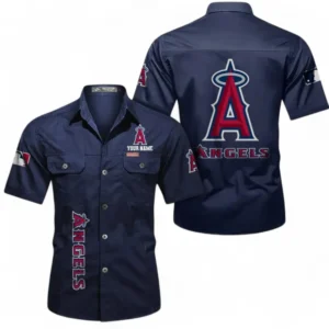 Los Angeles Angels Fans Gift Short Sleeved Shirt, All Over Print Short Sleeved Shirt For Sport Fan, Custom Name MLB140072325458-Dark Blue