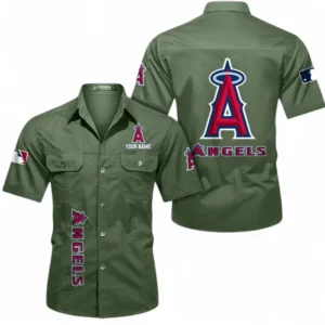 Los Angeles Angels Fans Gift Short Sleeved Shirt, All Over Print Short Sleeved Shirt For Sport Fan, Custom Name MLB140072325458-Army Green
