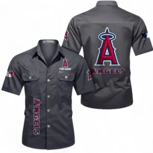 Los Angeles Angels Fans Gift Short Sleeved Shirt, All Over Print Short Sleeved Shirt For Sport Fan, Custom Name MLB140072325458-Dark Gray