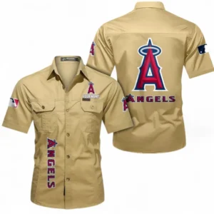 Los Angeles Angels Fans Gift Short Sleeved Shirt, All Over Print Short Sleeved Shirt For Sport Fan, Custom Name MLB140072325458-Khaki