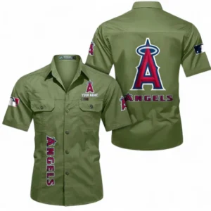 Los Angeles Angels Fans Gift Short Sleeved Shirt, All Over Print Short Sleeved Shirt For Sport Fan, Custom Name MLB140072325458-Fruit Green