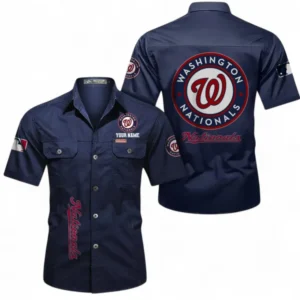 Washington Nationals Fans Gift Short Sleeved Shirt, All Over Print Short Sleeved Shirt For Sport Fan, Custom Name MLB140072325459-Dark Blue
