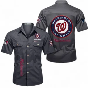 Washington Nationals Fans Gift Short Sleeved Shirt, All Over Print Short Sleeved Shirt For Sport Fan, Custom Name MLB140072325459-Dark Gray