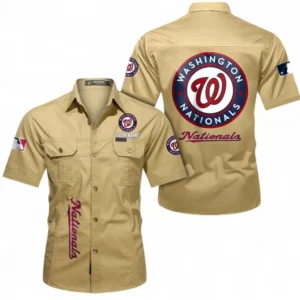 Washington Nationals Fans Gift Short Sleeved Shirt, All Over Print Short Sleeved Shirt For Sport Fan, Custom Name MLB140072325459-Khaki