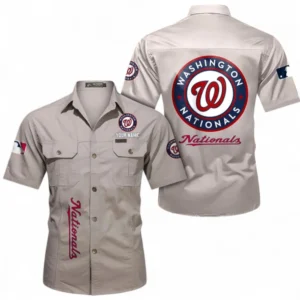 Washington Nationals Fans Gift Short Sleeved Shirt, All Over Print Short Sleeved Shirt For Sport Fan, Custom Name MLB140072325459-Beige
