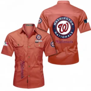 Washington Nationals Fans Gift Short Sleeved Shirt, All Over Print Short Sleeved Shirt For Sport Fan, Custom Name MLB140072325459-Red