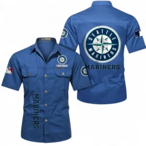 Seattle Mariners Fans Gift Short Sleeved Shirt, All Over Print Short Sleeved Shirt For Sport Fan, Custom Name MLB140072325461-Cowboy Blue