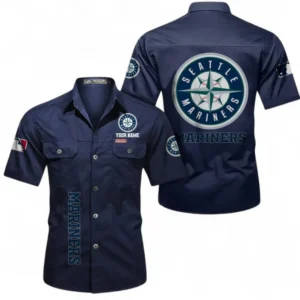 Seattle Mariners Fans Gift Short Sleeved Shirt, All Over Print Short Sleeved Shirt For Sport Fan, Custom Name MLB140072325461-Dark Blue