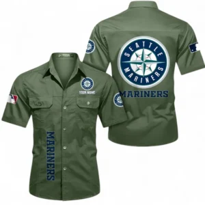 Seattle Mariners Fans Gift Short Sleeved Shirt, All Over Print Short Sleeved Shirt For Sport Fan, Custom Name MLB140072325461-Army Green